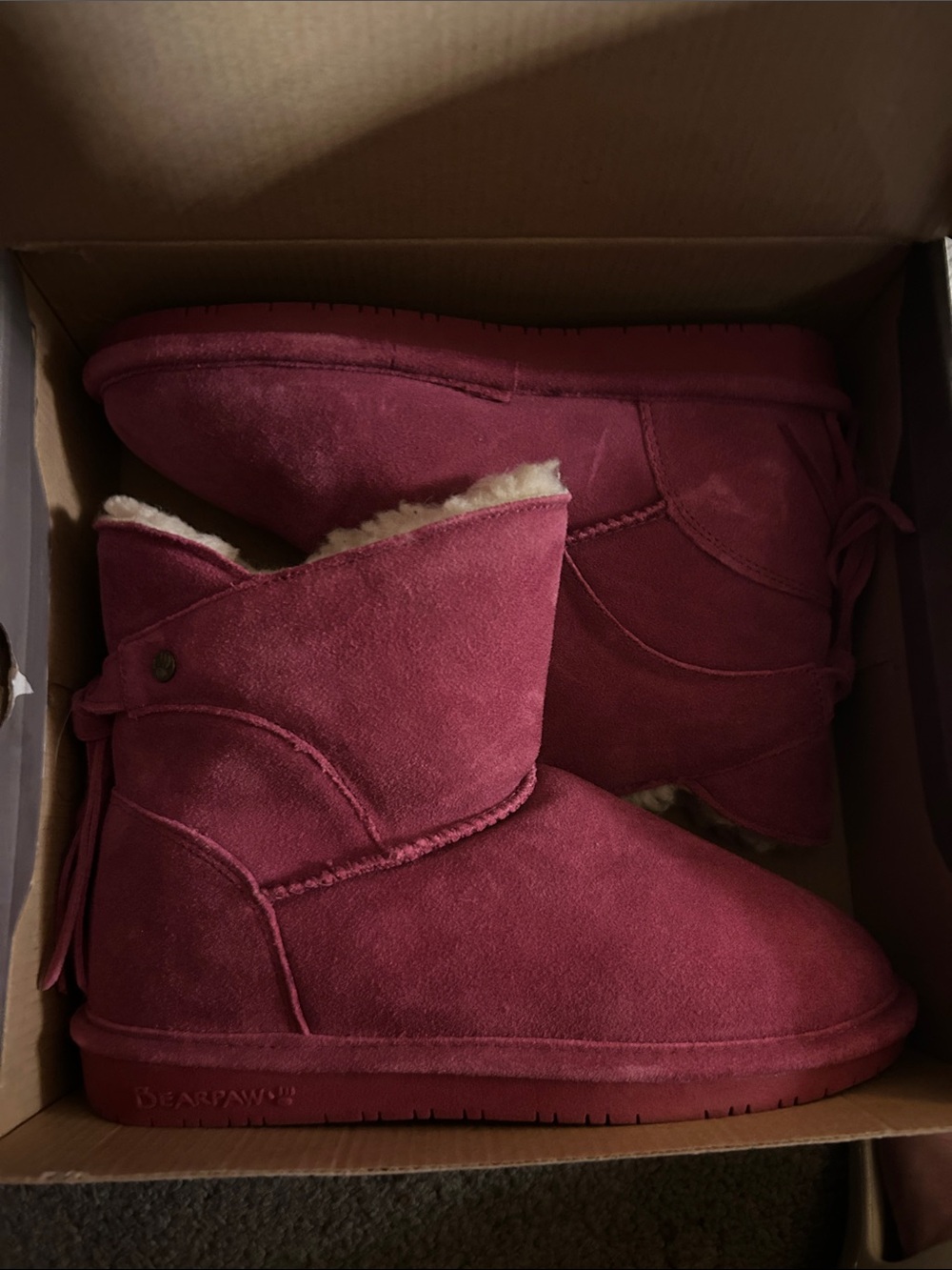BearPaw Women’s Short Shearling Slippers - Berry Suede